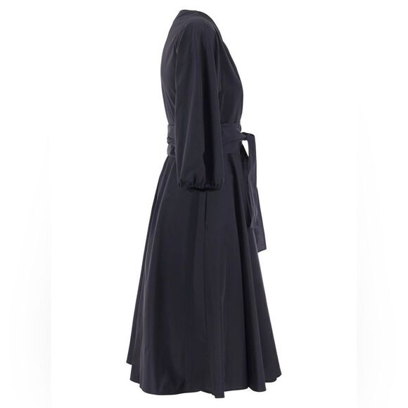 MaxMara Taffeta Wrap Dress V-Neck Belted Dress Black Small NWT $595 - Picture 4 of 9